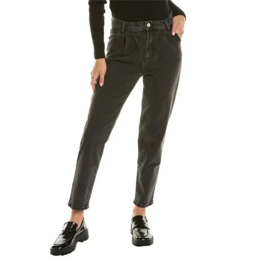 Current/Elliott Pleated Ancle Cropped High Rise Gravity Washed Black Jeans - 28